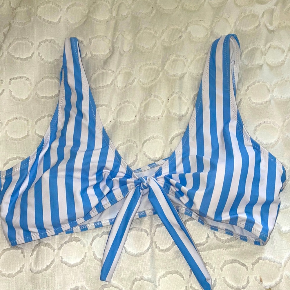 blue and white striped tie bikini top